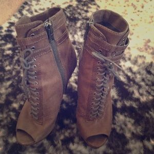 Army green open toed booties